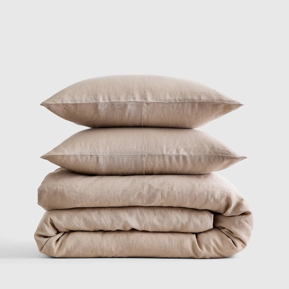 European Linen Duvet Cover Set In Toffee King/Cal King - Picture 1 of 6